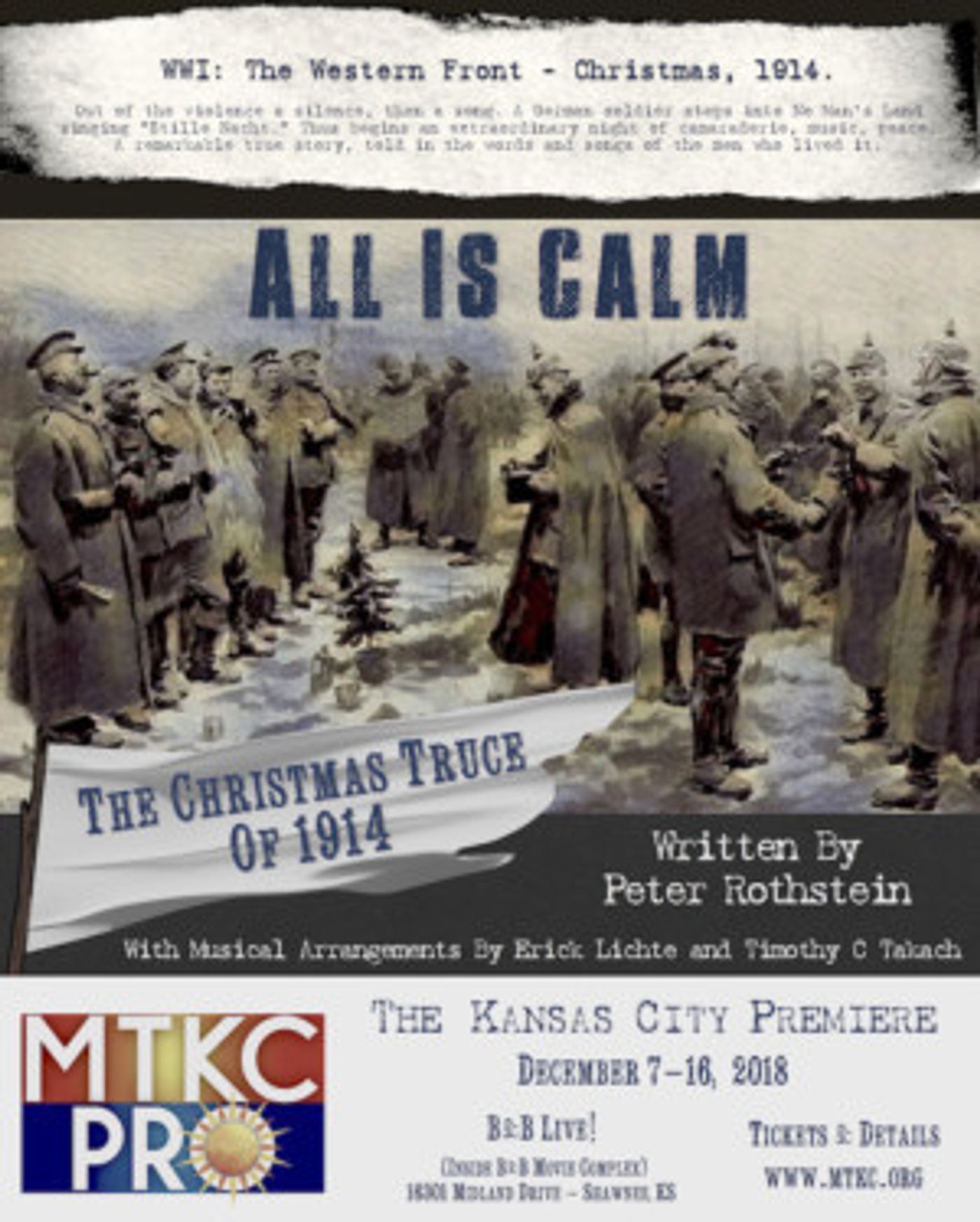 Music Theatre Kansas City Presents ALL IS CALM: THE CHRISTMAS TRUCE OF 1914  Image