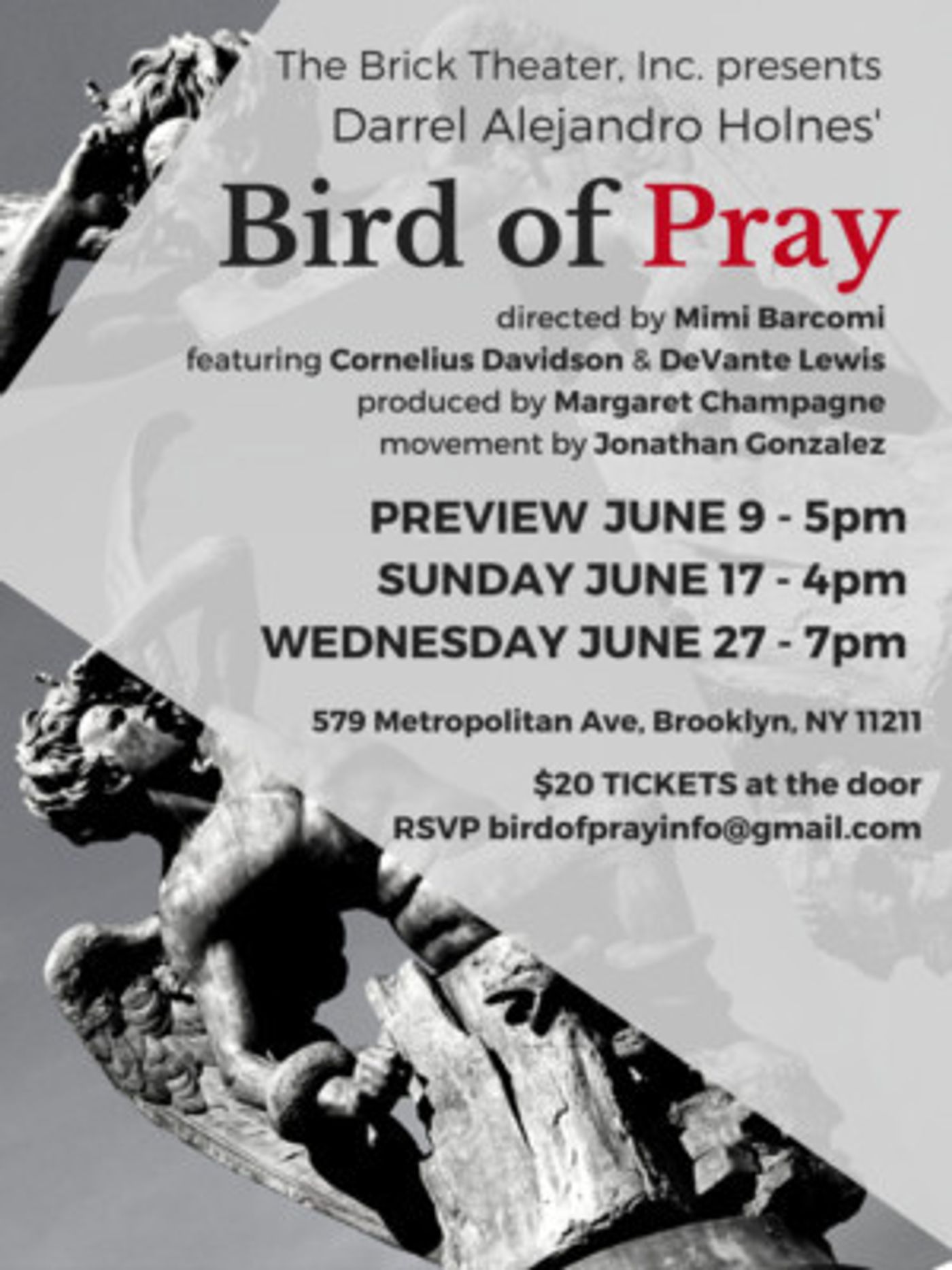 Brick Theater Inc. Presents BIRD OF PRAY  Image