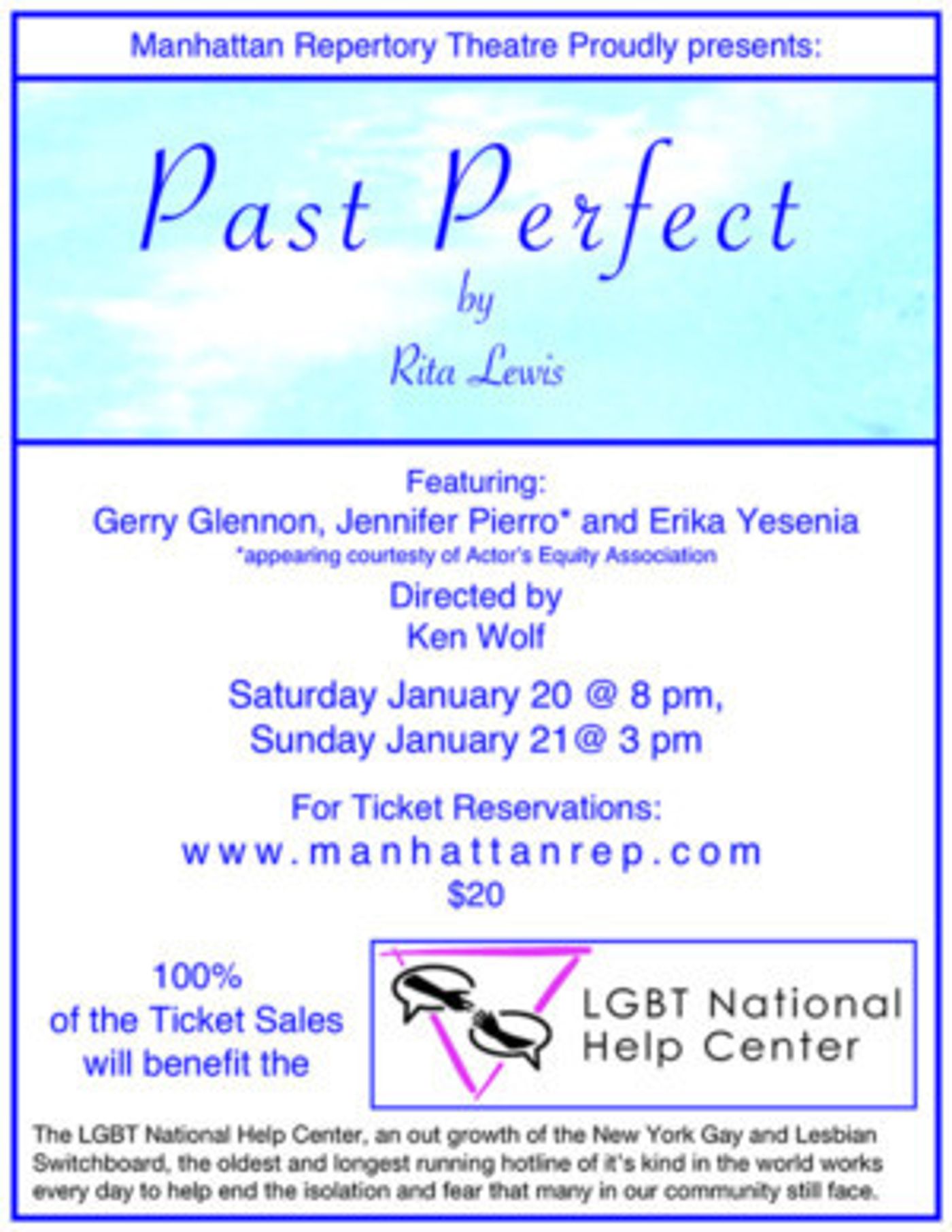 PAST PERFECT by Rita Lewis Returns to Manhattan Repertory Theatre to Benefit LGBT National Help Center  Image