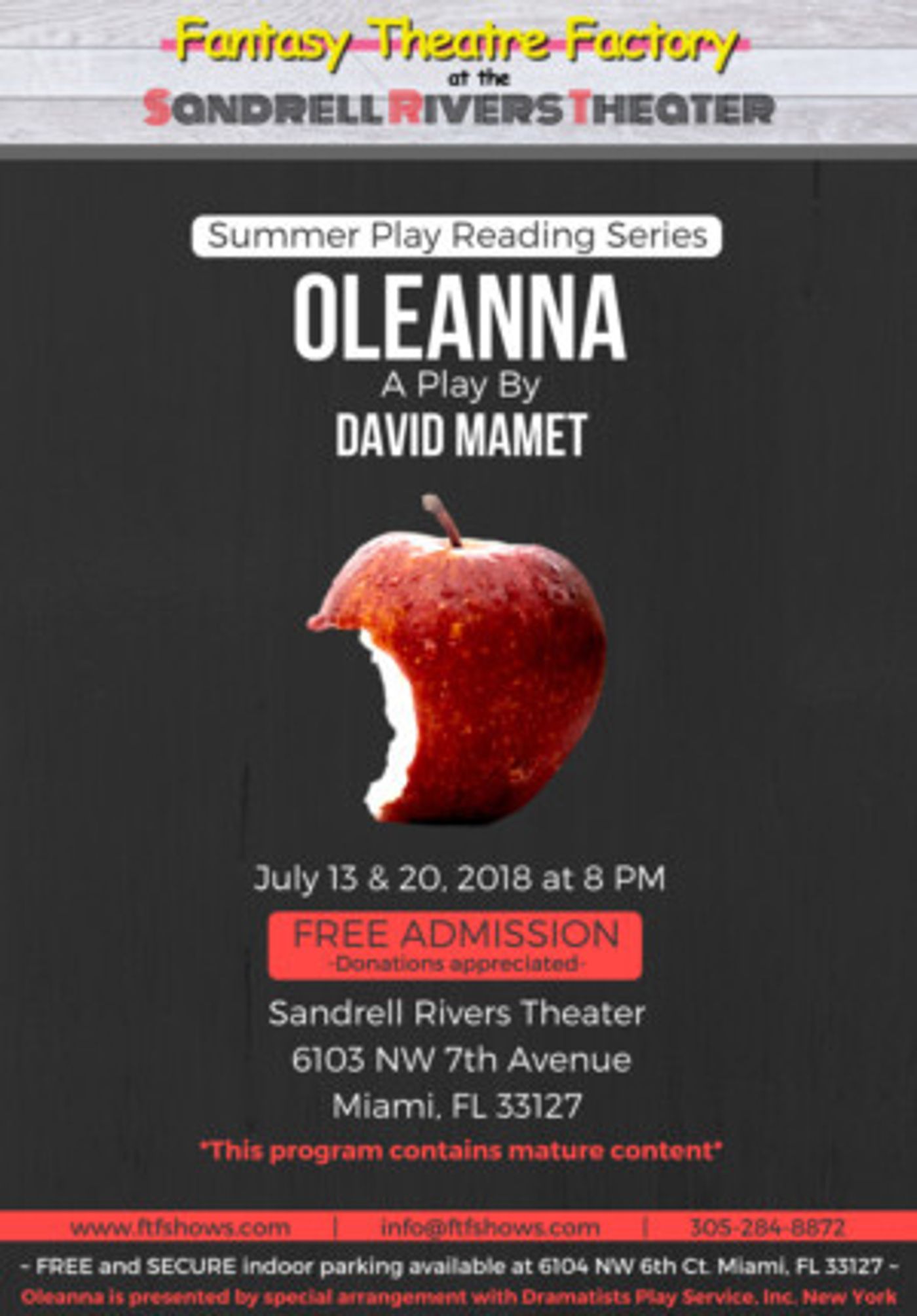 Fantasy Theatre Factory Kicks Off Its Summer Play Reading Series With OLEANNA  Image