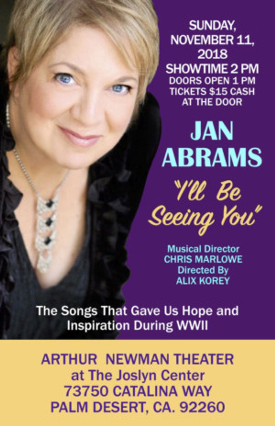 Jan Abrams Will Perform Veterans Day Show 'I'll Be Seeing You' Image