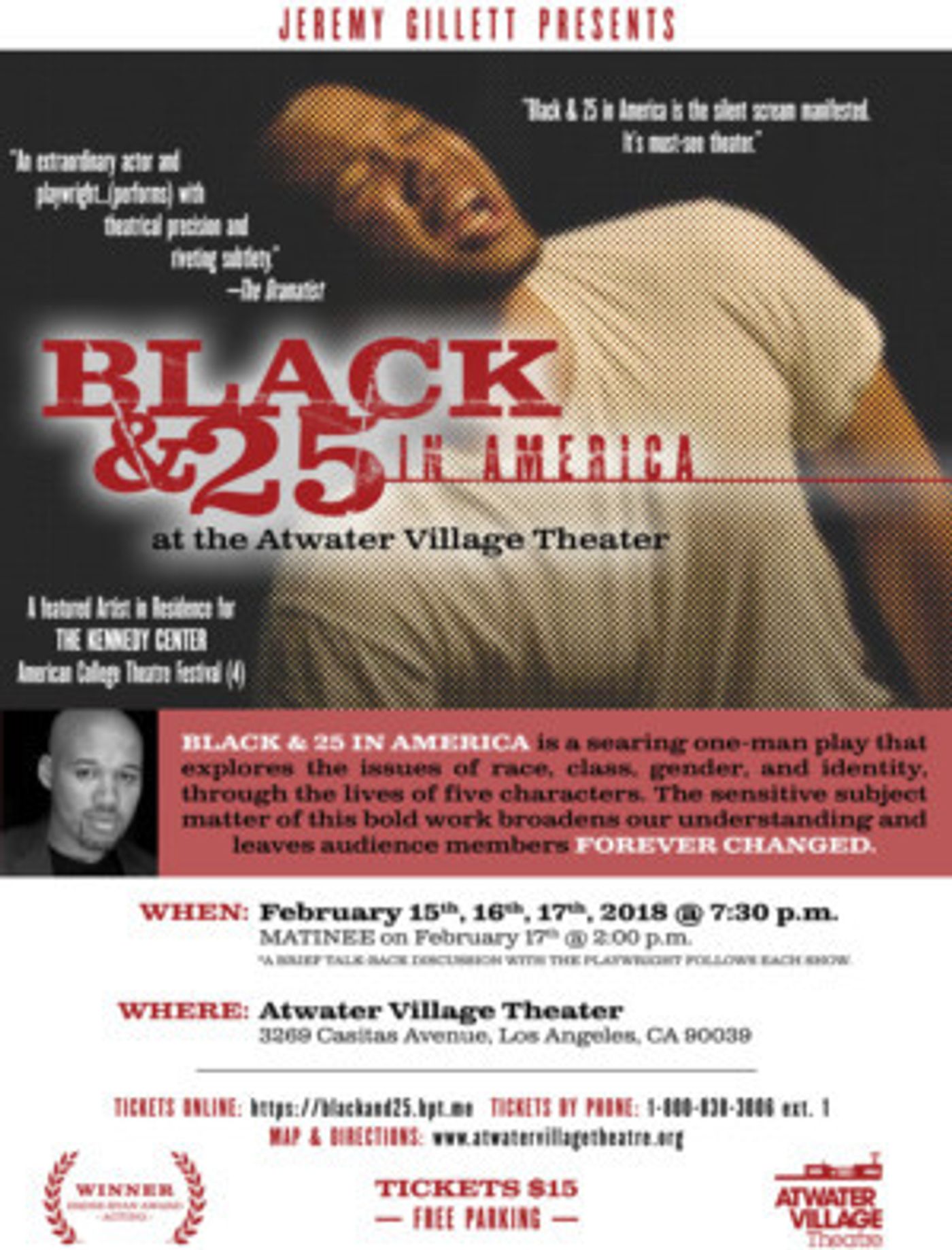 Jeremy Gillett's BLACK AND 25 IN AMERICA Performed at The Kennedy Center's American College Theater Festival (Region 4)  Image