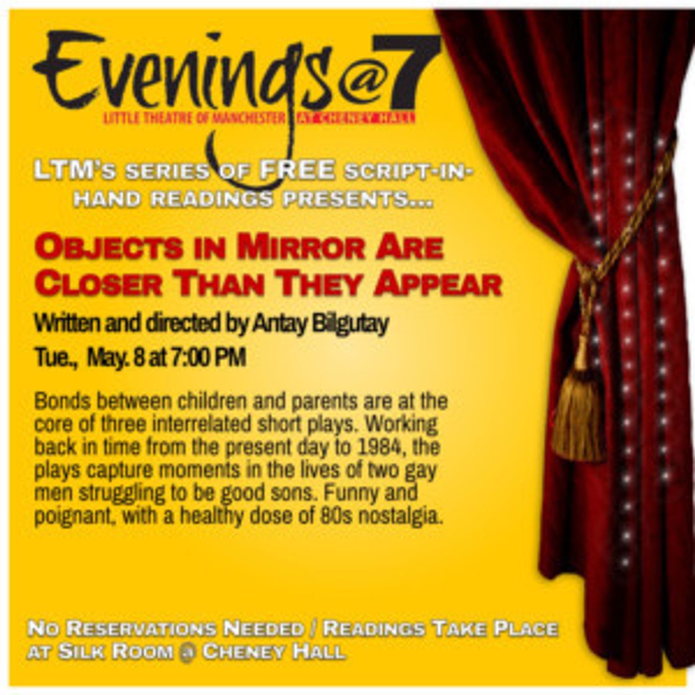 LTM's Popular Play Reading Series Evenings @7 Presents OBJECTS IN MIRROR ARE CLOSER THAN THEY APPEAR  Image