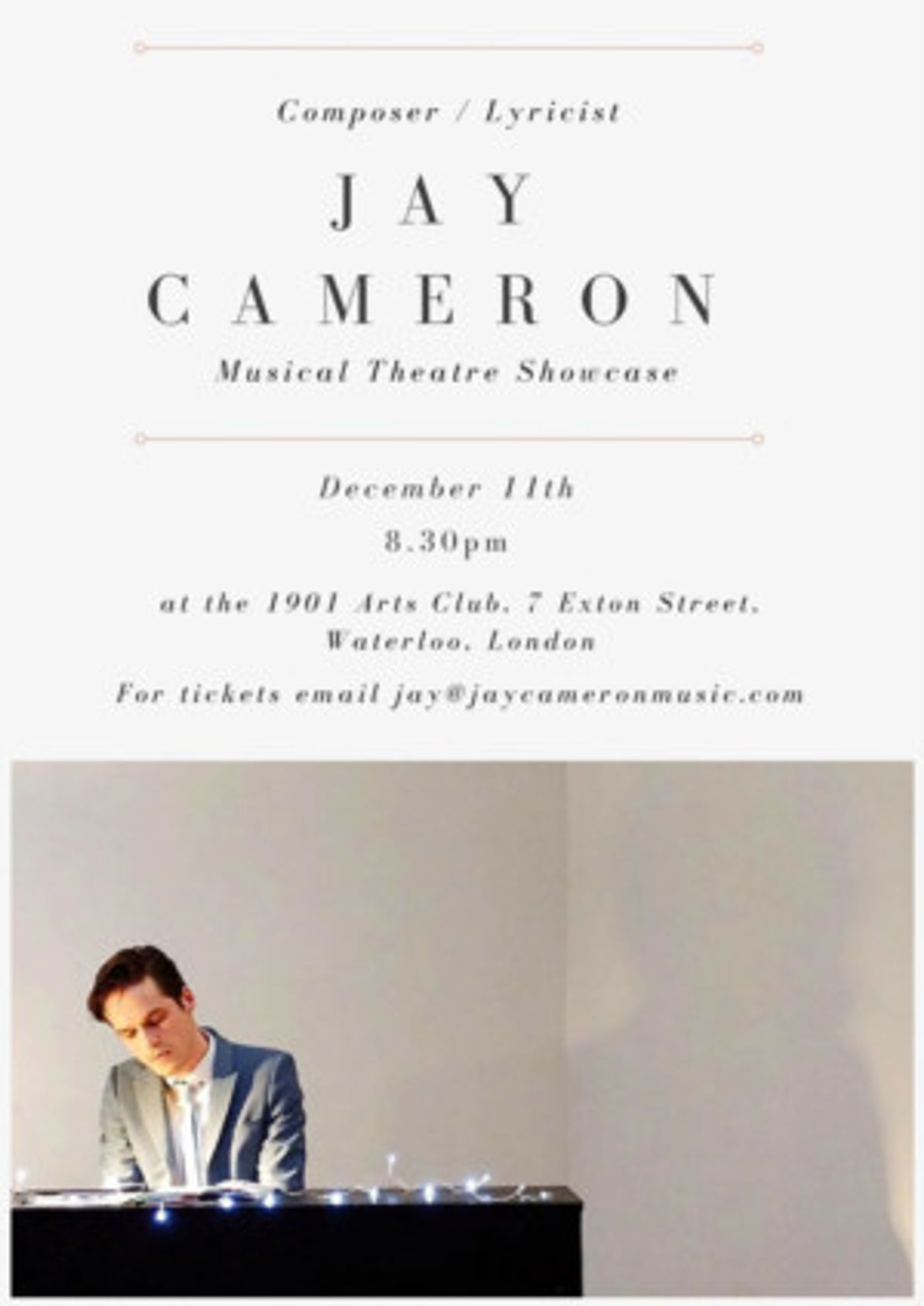 Jay Cameron to Bring Musical Theatre Showcase to The 1901 Arts Club in London  Image