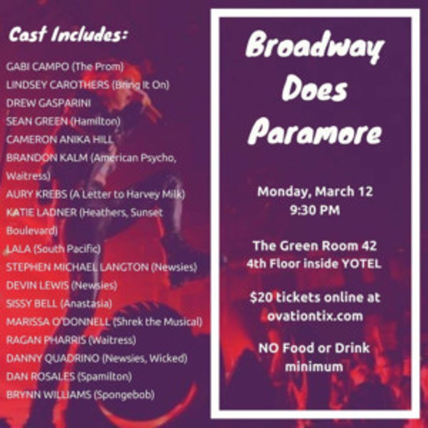 The Green Room 42 Presents 'Broadway Does Paramore'  Image