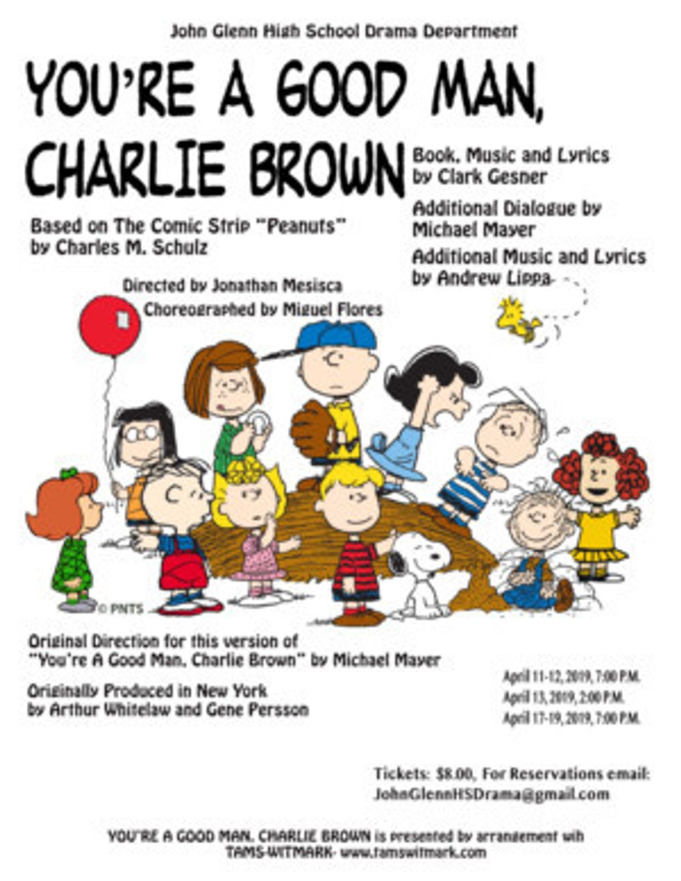 YOU'RE A GOOD MAN, CHARLIE BROWN is in the Round at John Glenn High School  Image