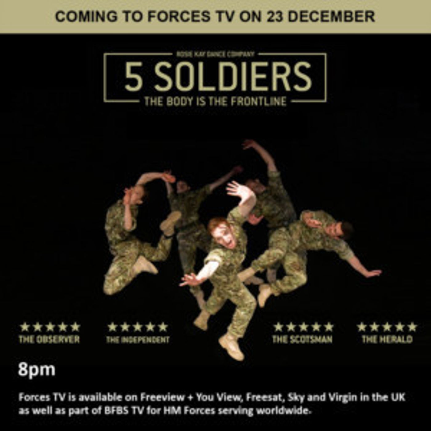 Five Dancers Tell The Stories Of Frontline Soldiers From An Army Drill Hall in Rosie Kay Dance 5 SOLDIERS  Image