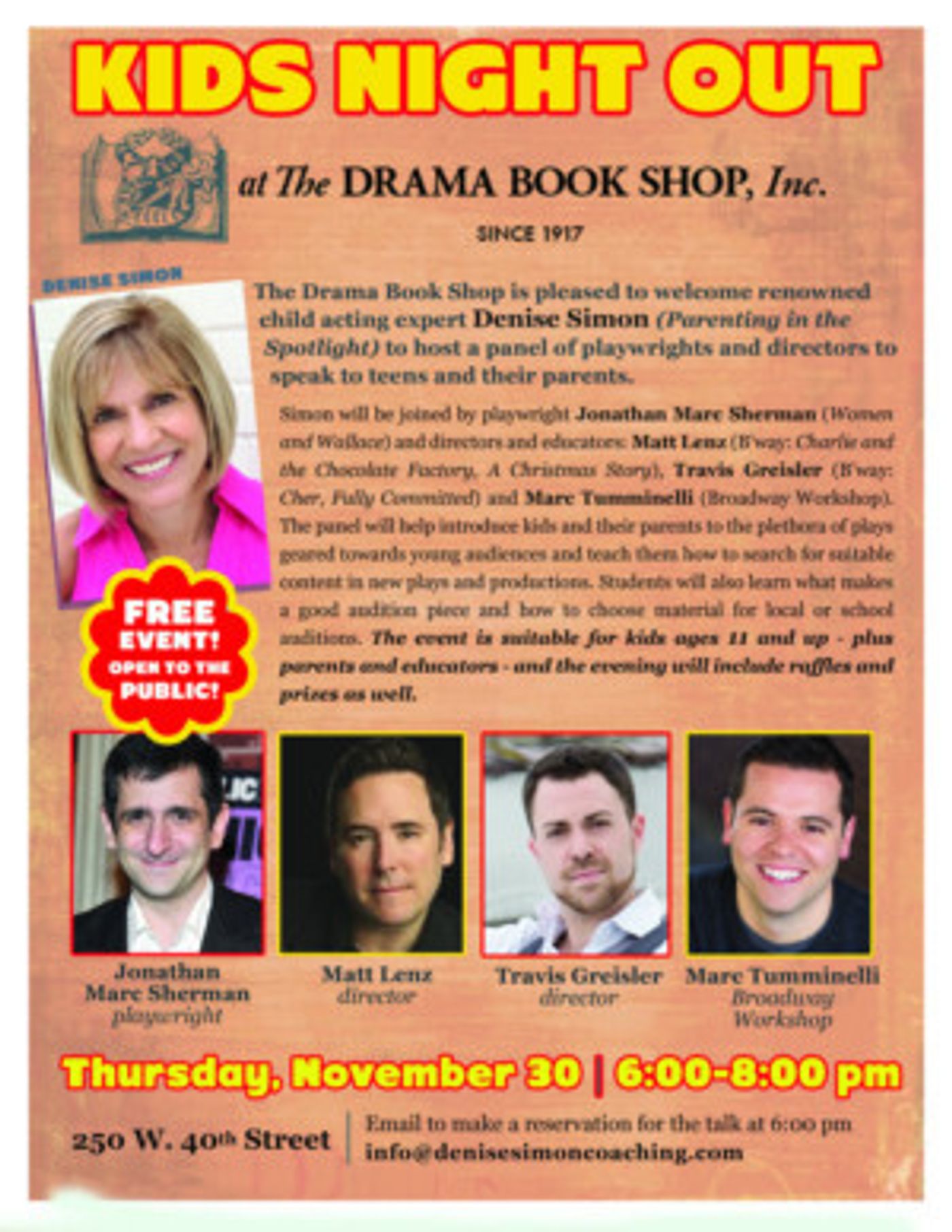 Child Acting Expert Denise Simon to Host 'Kids Night Out' Panel at The Drama Book Shop  Image