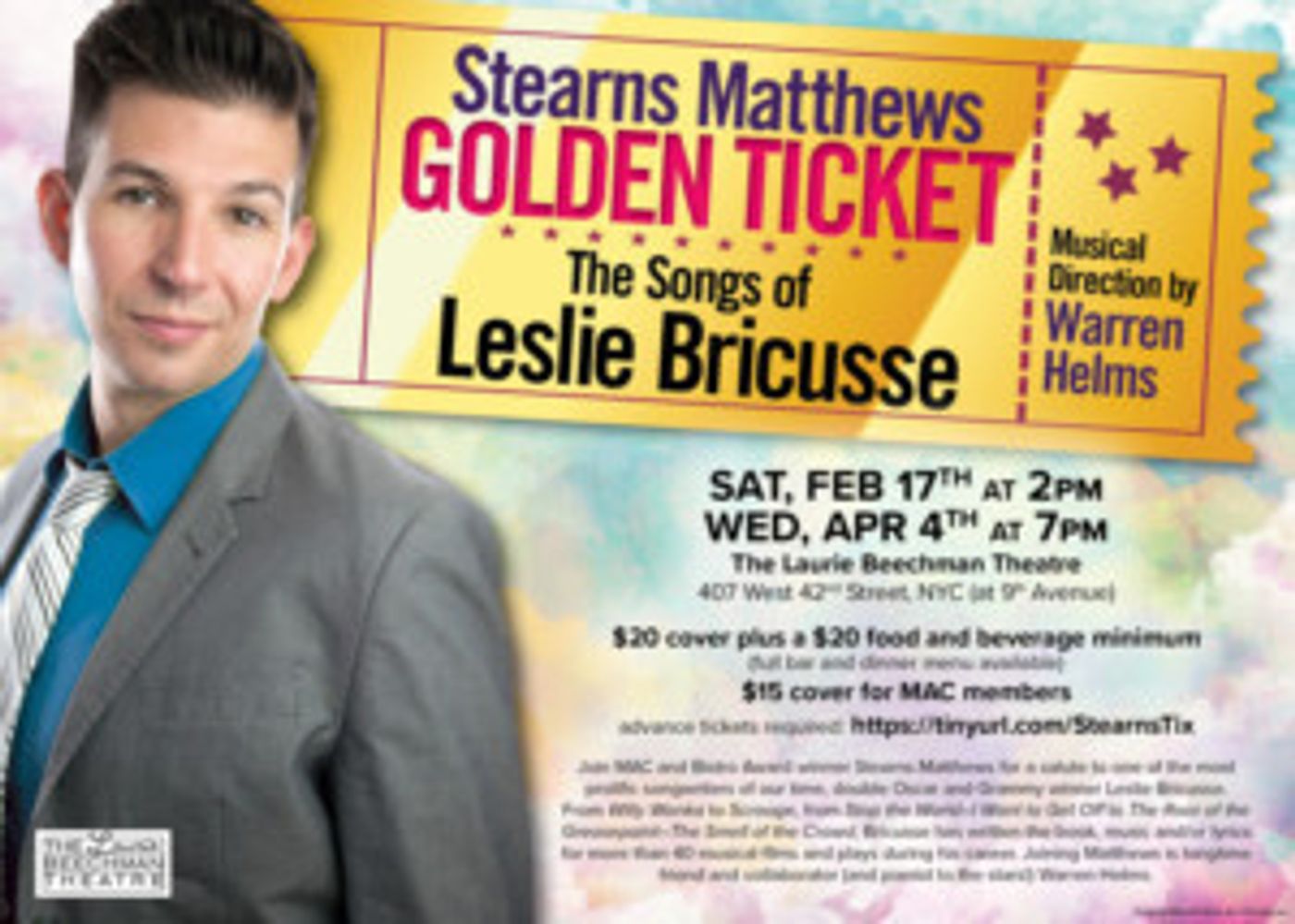 Stearns Matthews Continues #RESIDENCY At Laurie Beechman Theatre With GOLDEN TICKET  Image