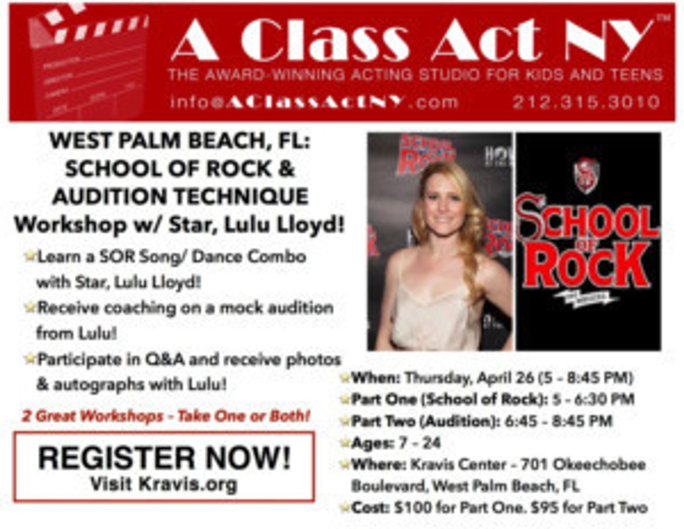 Kravis Center To Host 'A Class Act NY' Workshop With SCHOOL OF ROCK Star  Image