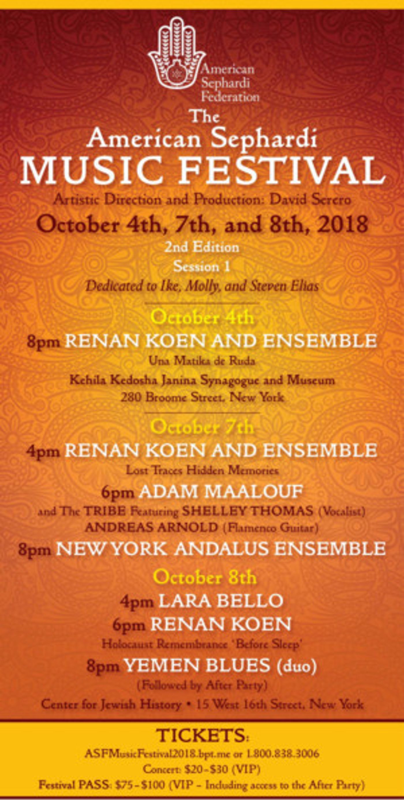 2nd Edition Of The American Sephardi Music Festival (Session) Opens On October 4-8  Image