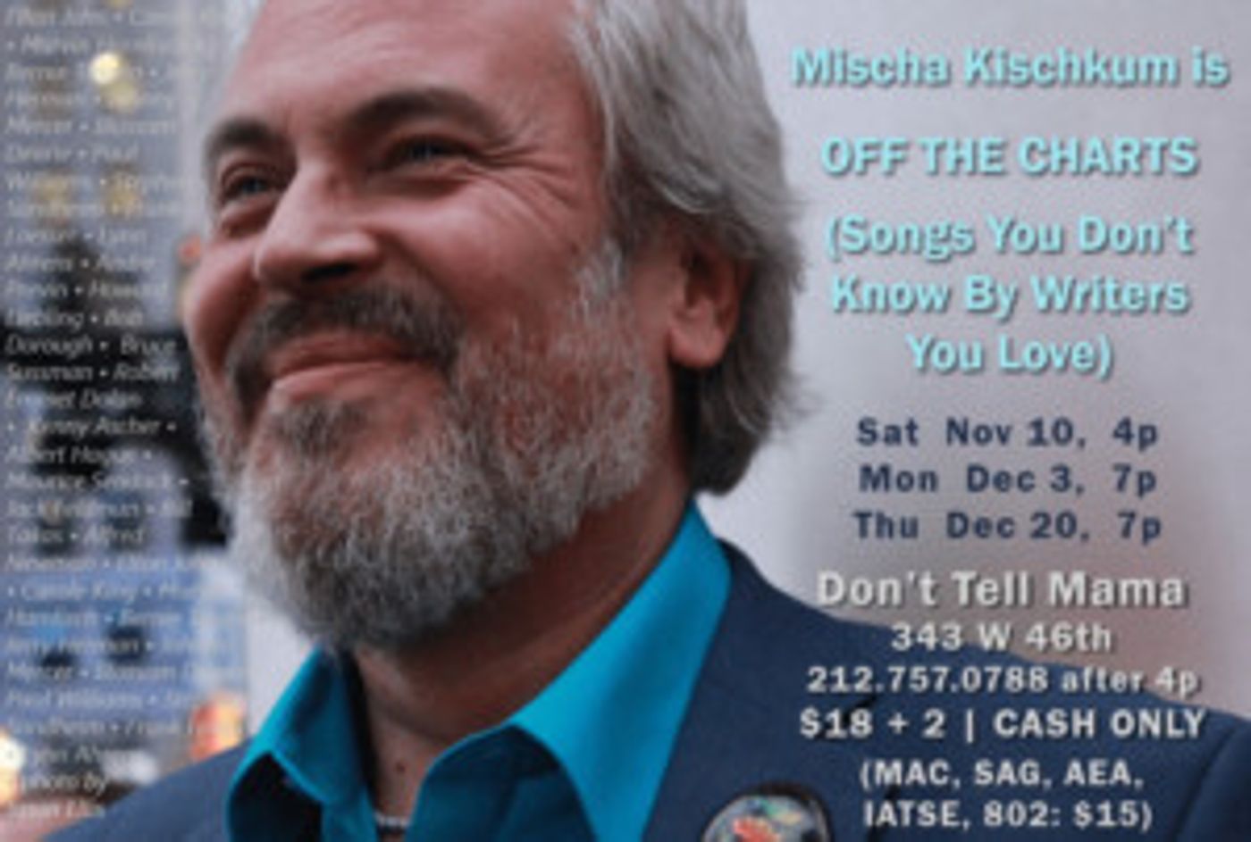 SONGS YOU DON'T KNOW BY WRITERS YOU LOVE Plans November Opening at Don't Tell Mama  Image