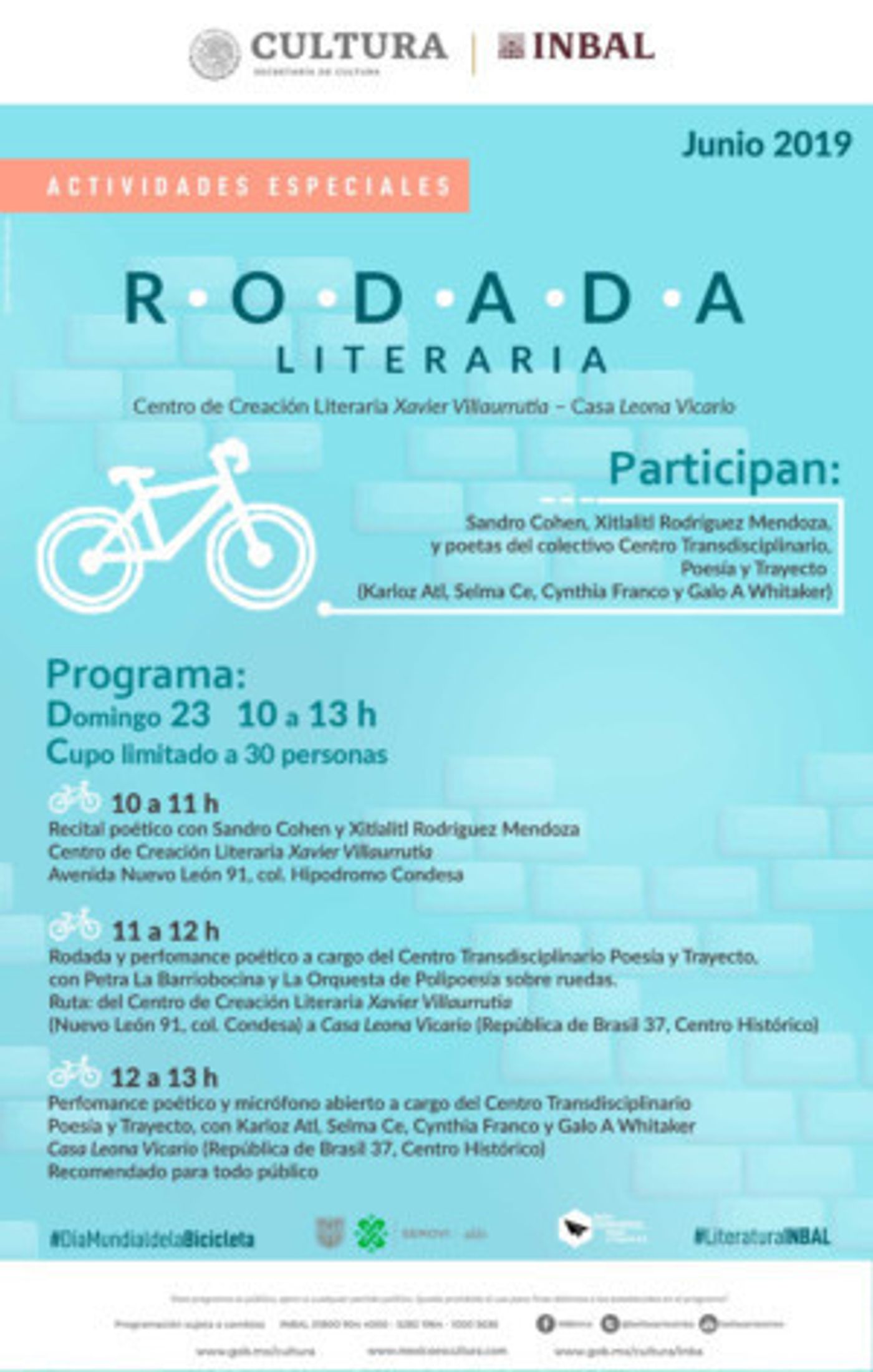 Rodada literaria, recorrido poético que conjunta el amor por la bicicleta y la lectura Rodada literaria, recorrido poético que conjunta el amor por la bicicleta y la lectura Image