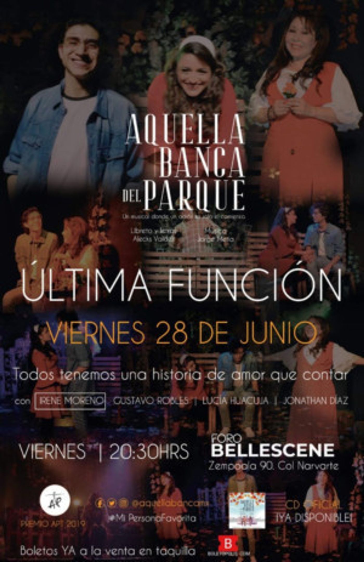 AQUELLA BANCA DEL PARQUE, el musical donde un adiós es el comienzo está por concluir su temporada. AQUELLA BANCA DEL PARQUE, el musical donde un adiós es el comienzo está por concluir su temporada. Image