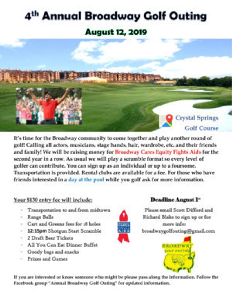 4th Annual Broadway Golf Outing Announced At Crystal Springs Golf Club and Resort Image