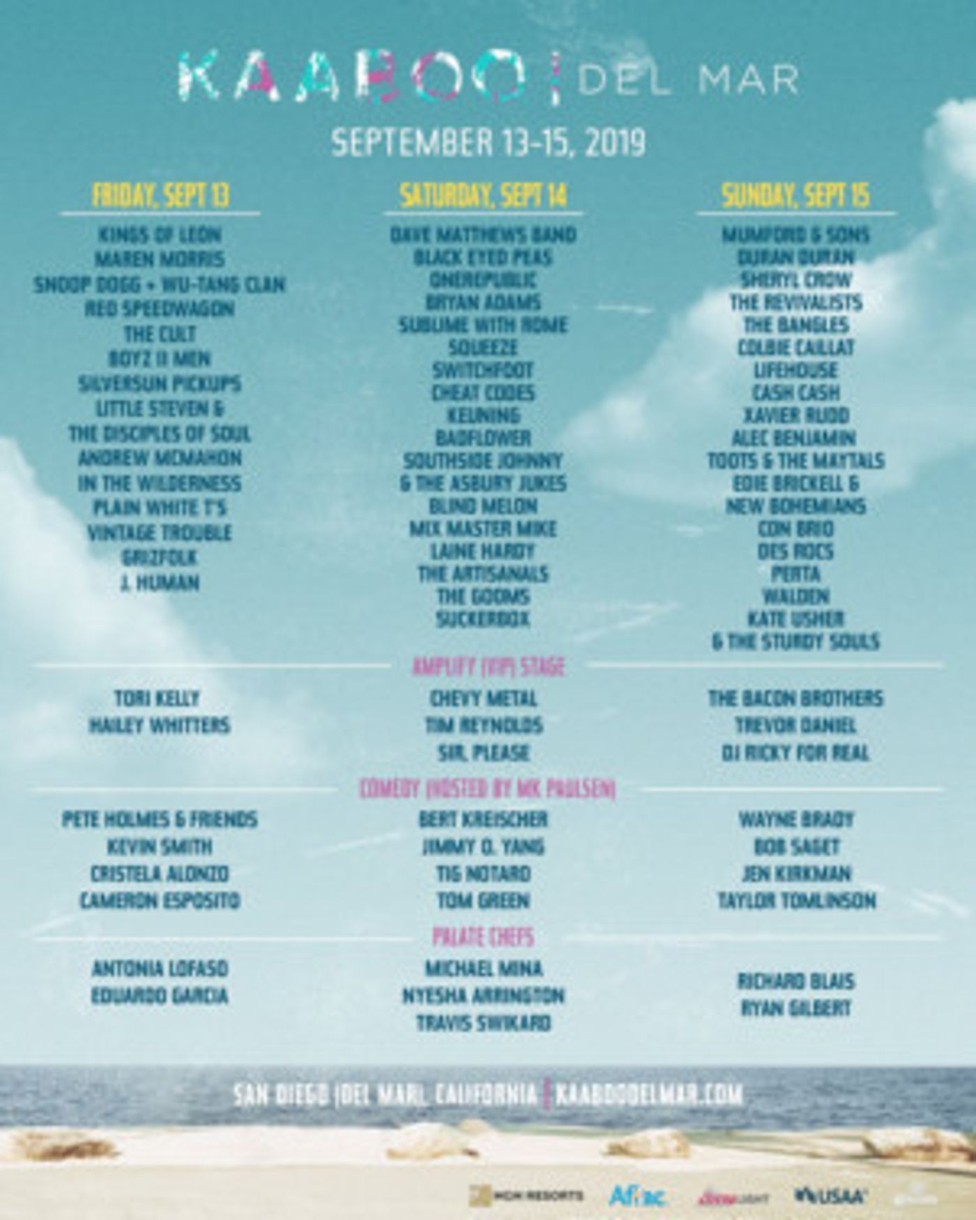 KAABOO Del Mar Releases Daily Schedules for Sept 14-16th Event  Image