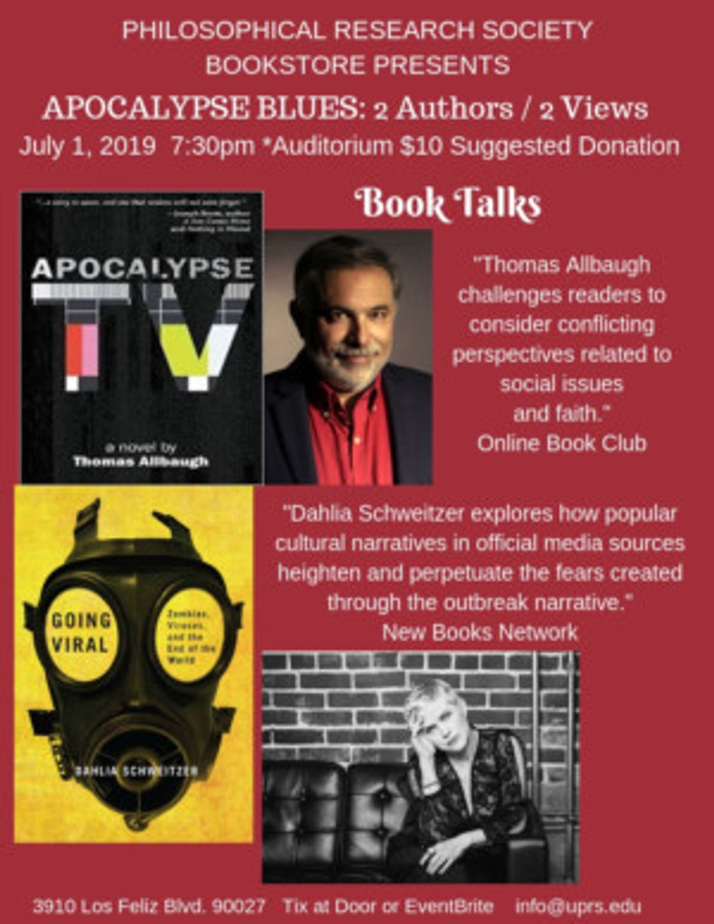 Philosophical Research Society Presents APOCALYPSE ANXIETY Book Talks  Image