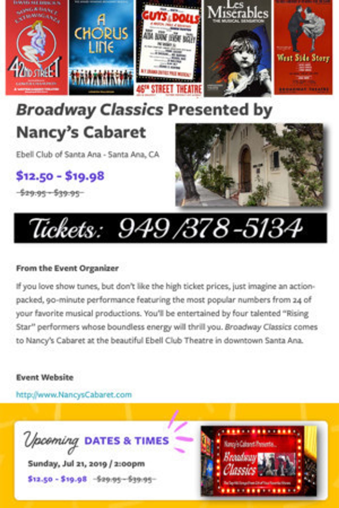Broadway Classics Opens July 21st At The Ebell Club Theater In Santa Ana  Image