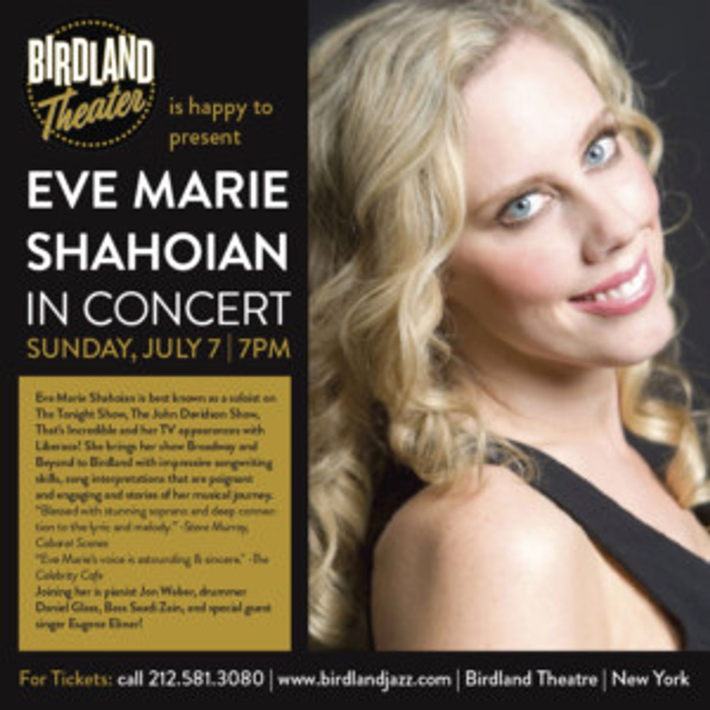 Eve Marie Shahoian To Headline Birdland Theatre  Image
