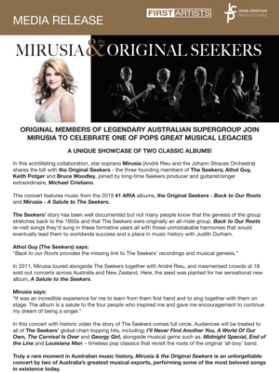 Original Members Of Legendary Australian Supergroup Join Mirusia To Celebrate One Of Pops Great Musical Legacies Image