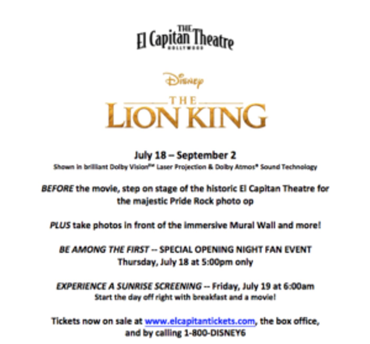 El Capitan Theatre Presents Disney's THE LION KING  Image