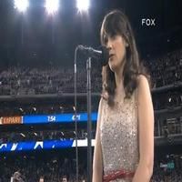 STAGE TUBE: Broadway-Bound Zooey Deschanel Sings the National Anthem at Game 3 of the World Series
