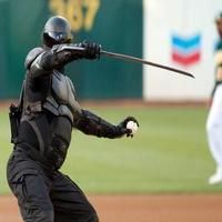 VIDEO: G.I. JOE's 'Snake Eyes' Throws Out First Pitch at Oakland Coliseum
