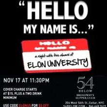 Elon University Alumni to Present HELLO MY NAME IS... at 54 Below, 11/17