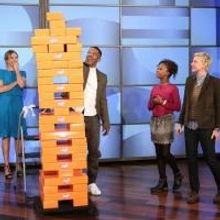 ANNIE's Cameron Diaz, Jamie Foxx & Quvenzhane Wallis Play Jenga on ELLEN!