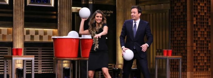 VIDEO: Jimmy Plays Giant Beer Pong with Nina Dobrev on TONIGHT SHOW Video