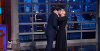 VIDEO: Helen Mirren's On-Air Surprise Kiss Leaves Stephen Colbert Speechless Video