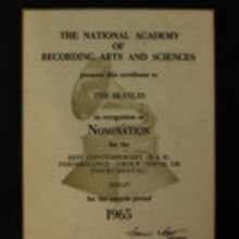 Beatles' Grammy Nomination for' 'Help!' to be Auctioned
