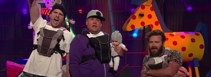 VIDEO: James Corden, Ashton Kutcher & Danny Masterson Perform Their New Boy Band Hit… Video