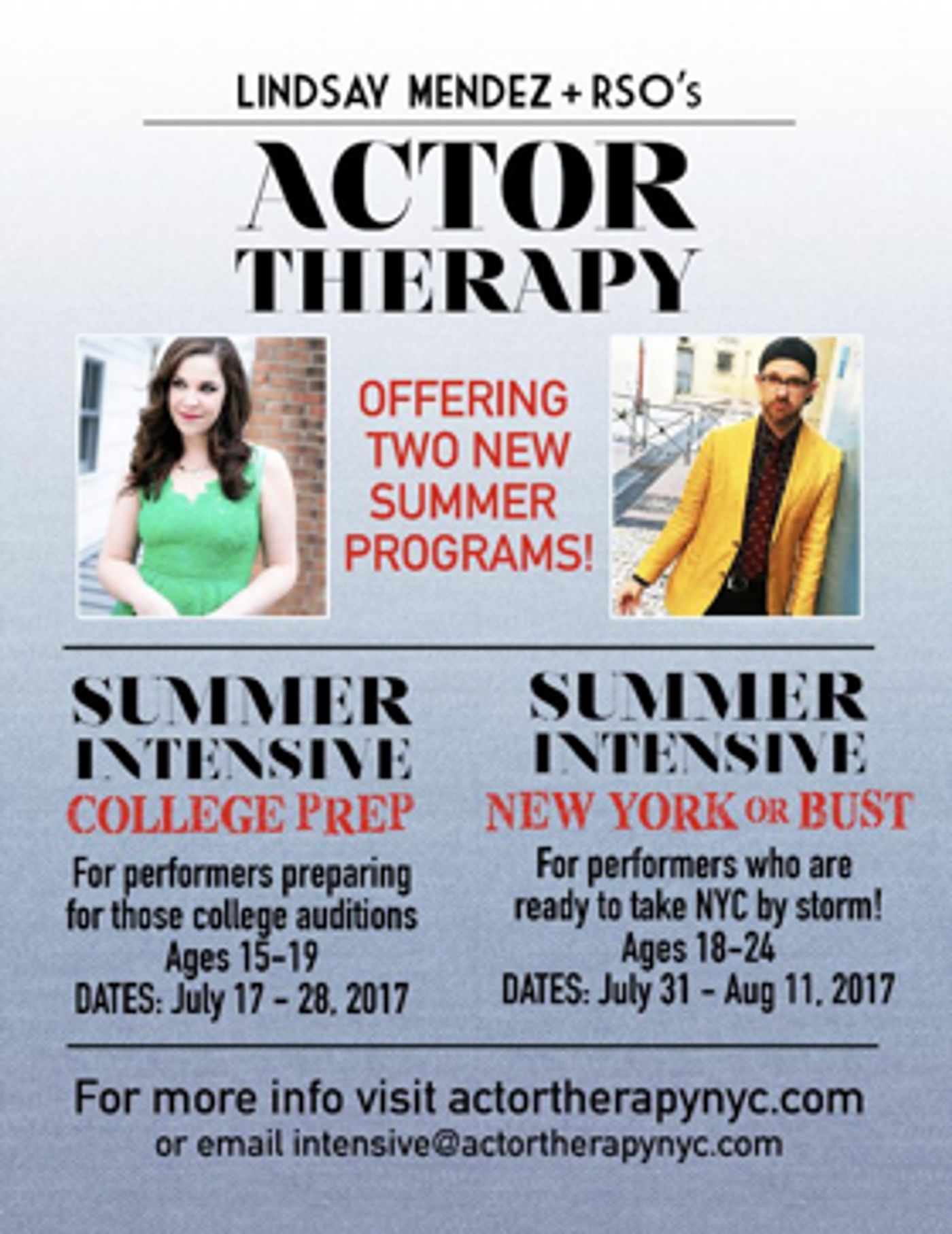 Lindsay Mendez and Ryan Scott Oliver's Actor Therapy Begins New Summer Intensive Workshops  Image