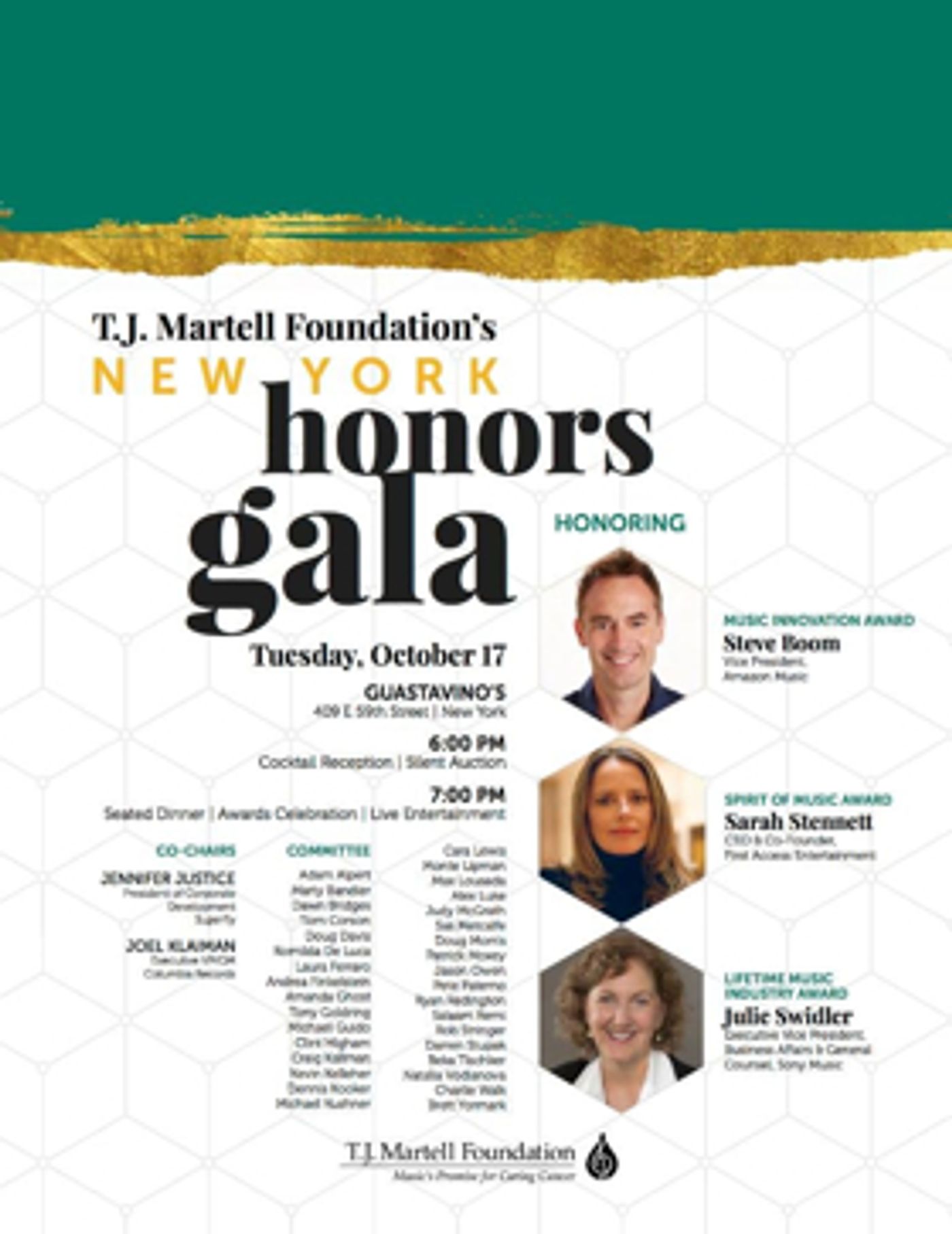 T.J. Martell Foundation Announces Presenters & Performers for  42nd New York Honors Gala  Image