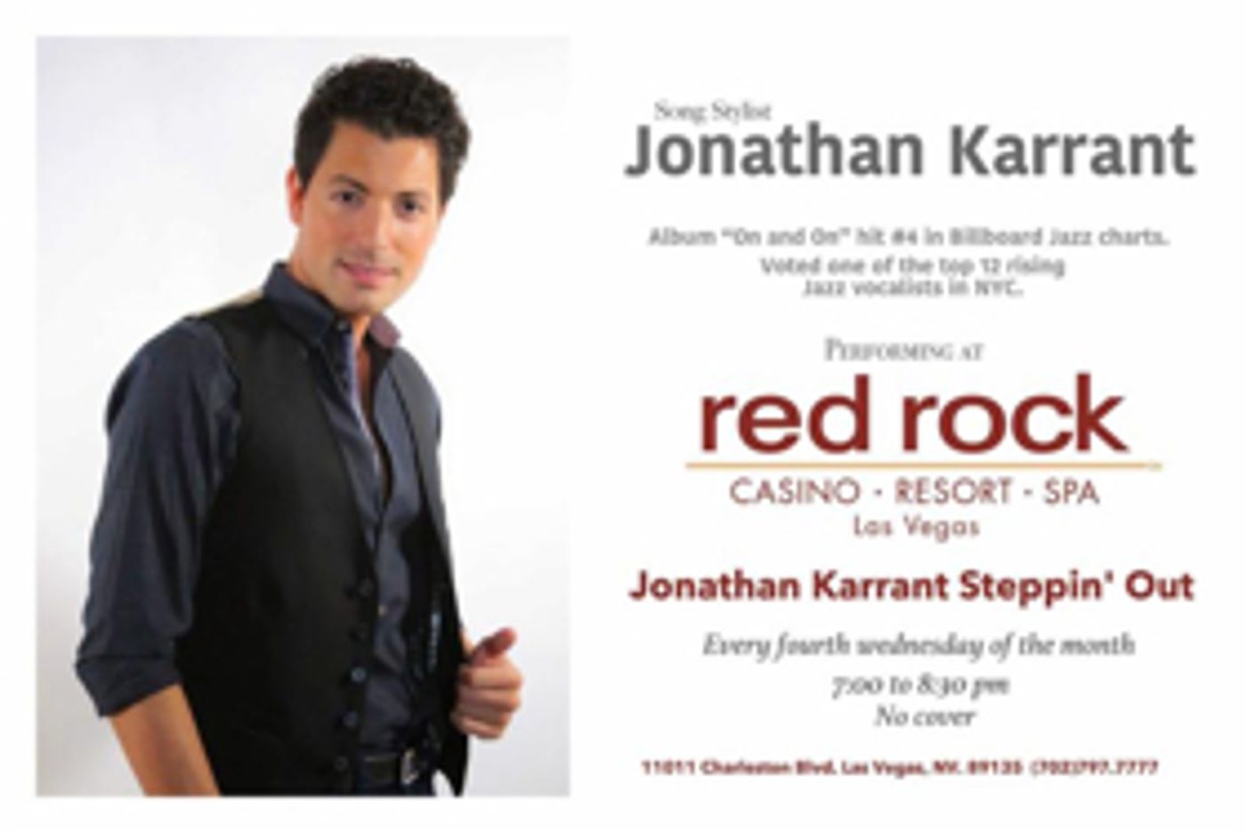 Jonathan Karrant to Perform Fourth Wednesdays at Red Rock in Las Vegas Image