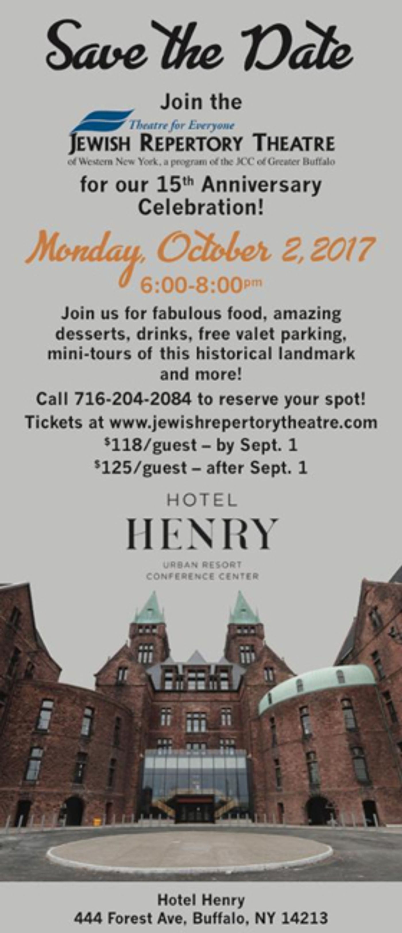 Jewish Repertory Theatre to Celebrate 15th Anniversary at Historic Hotel Henry  Image