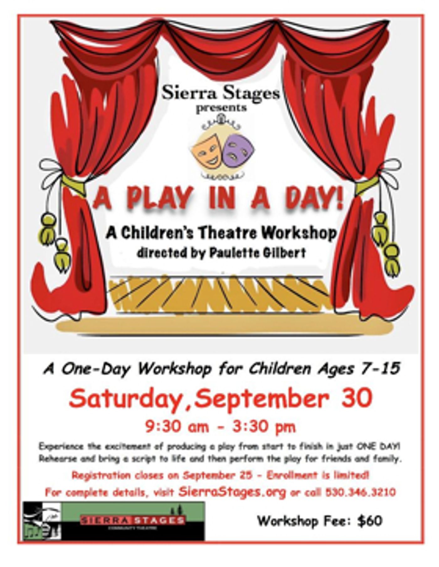 Sierra Stages Presents A PLAY IN A DAY for Children Ages 7-15  Image