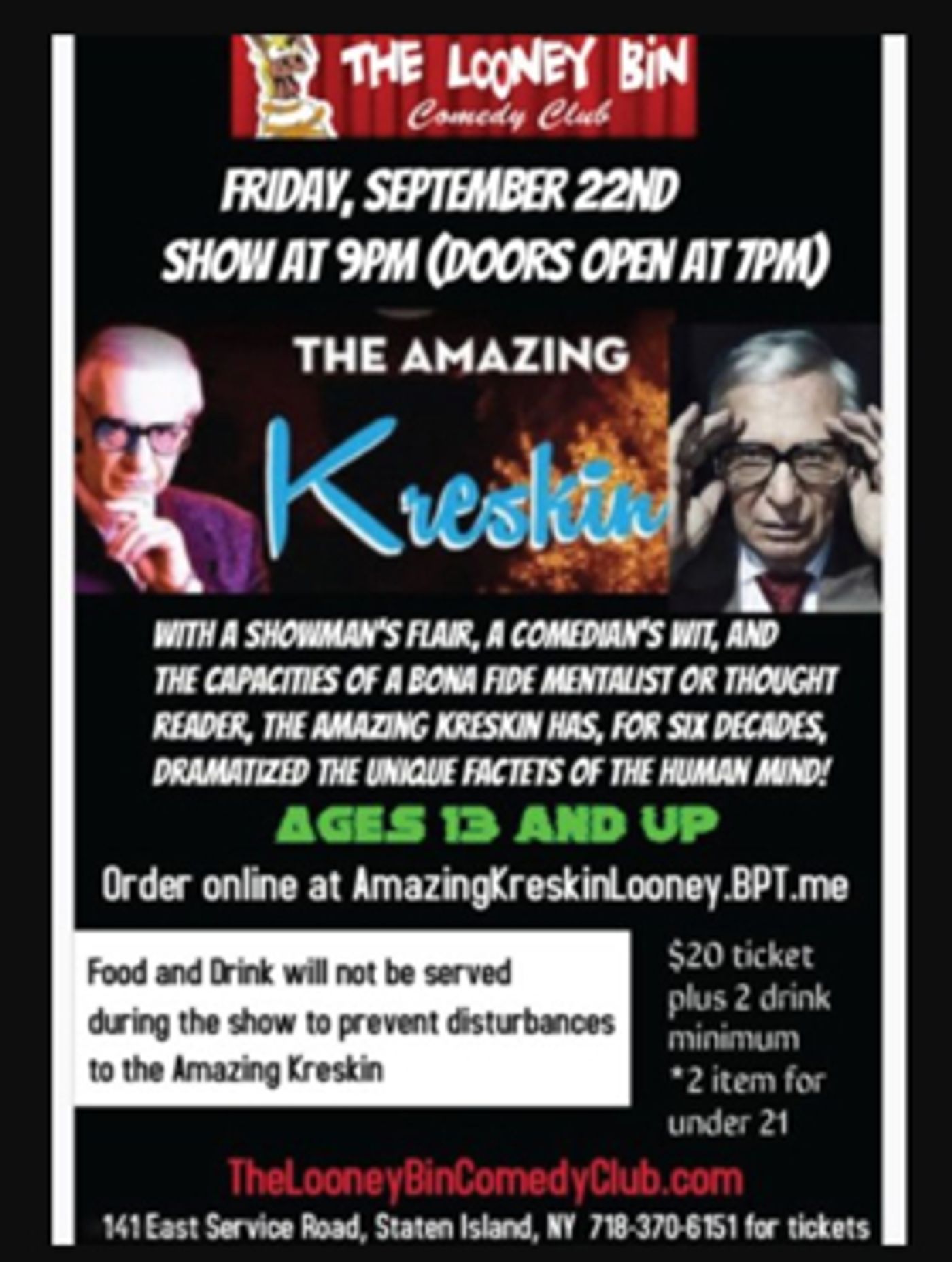 The Amazing Kreskin to Perform at The Looney Bin This September  Image