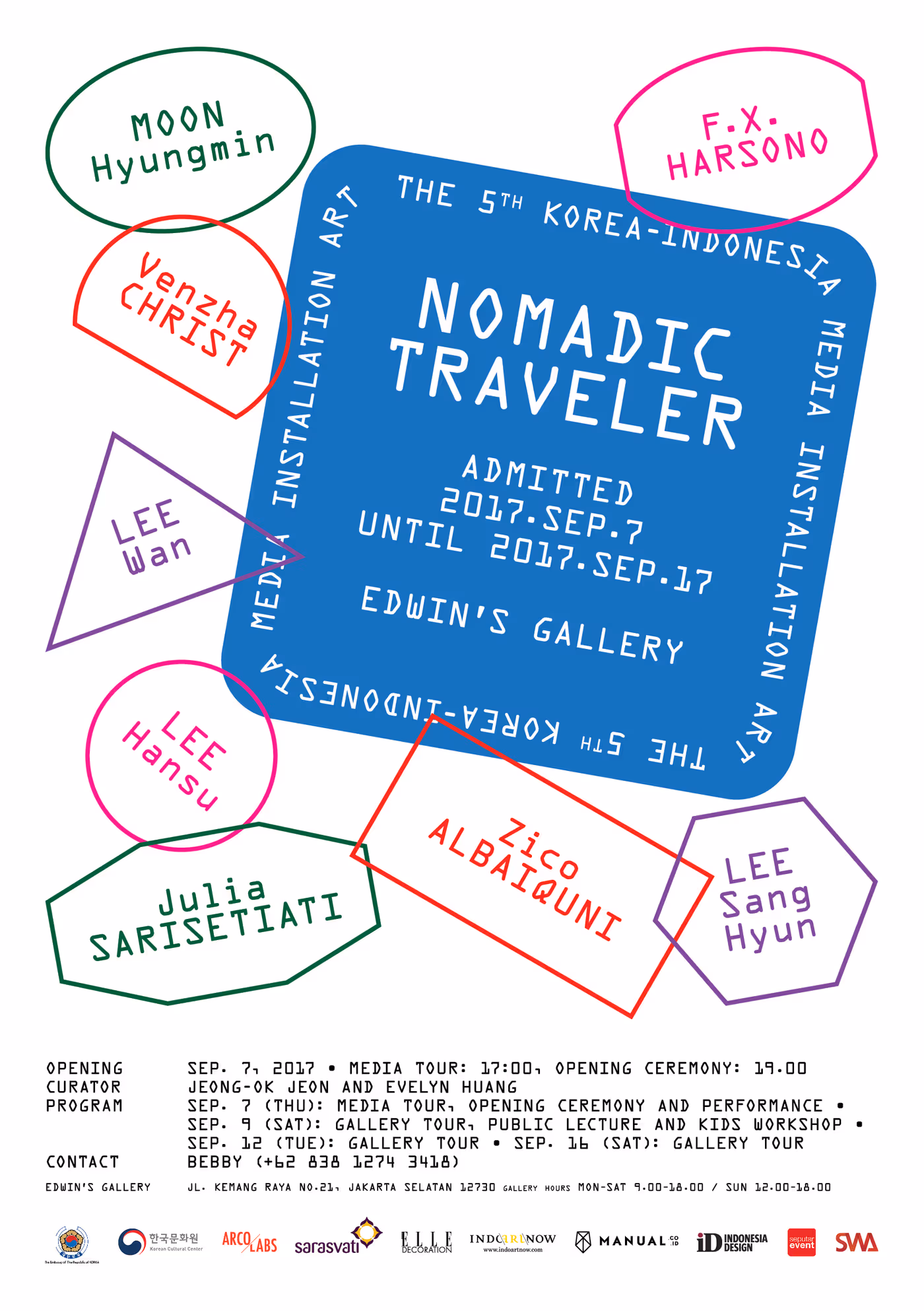 NOMADIC TRAVELER, the 5th Korea-Indonesia Media Installation Art Exhibition at Edwin's Gallery 7 – 17 September 2017.  Image
