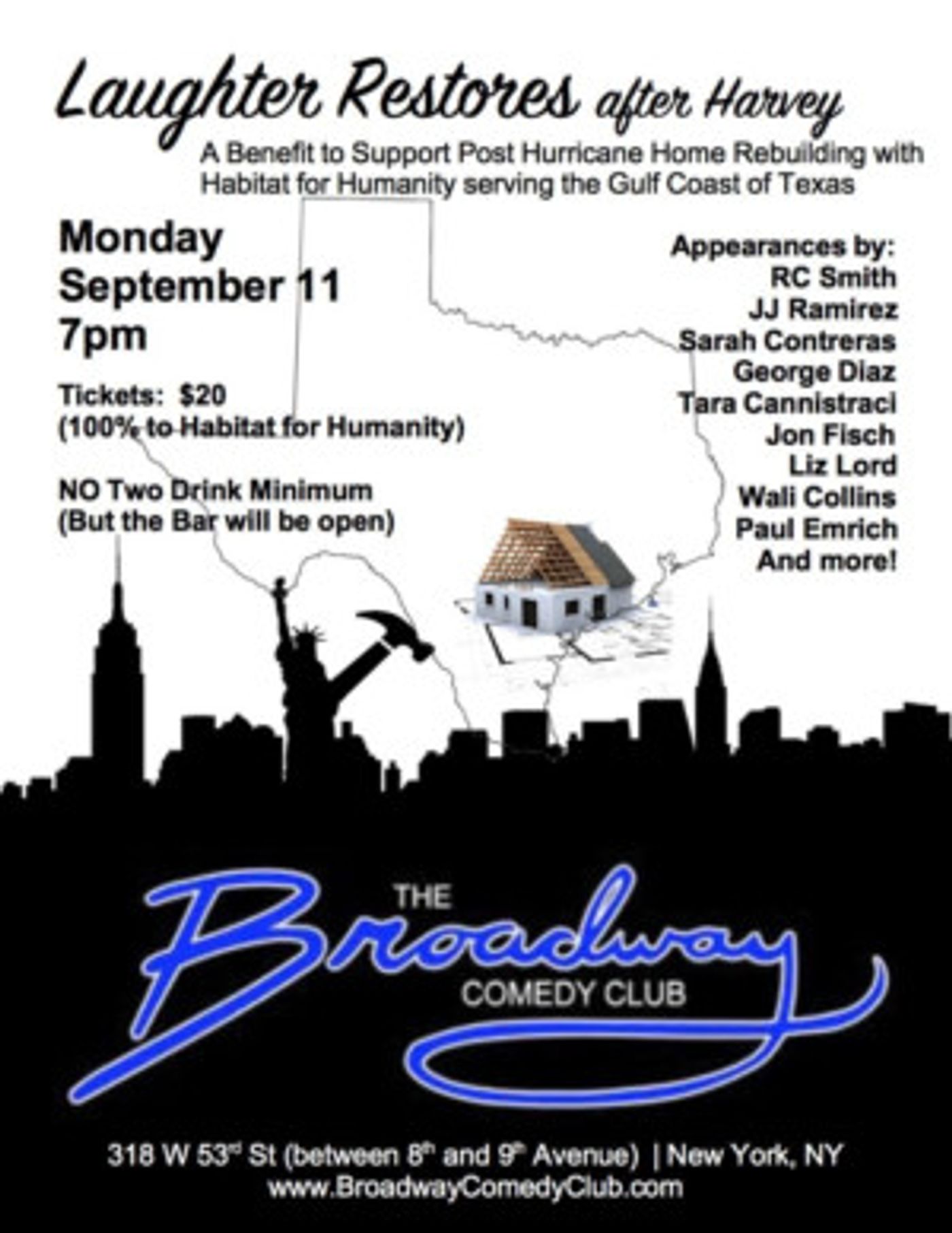 The Broadway Comedy Club to Host Hurricane Harvey Benefit Image