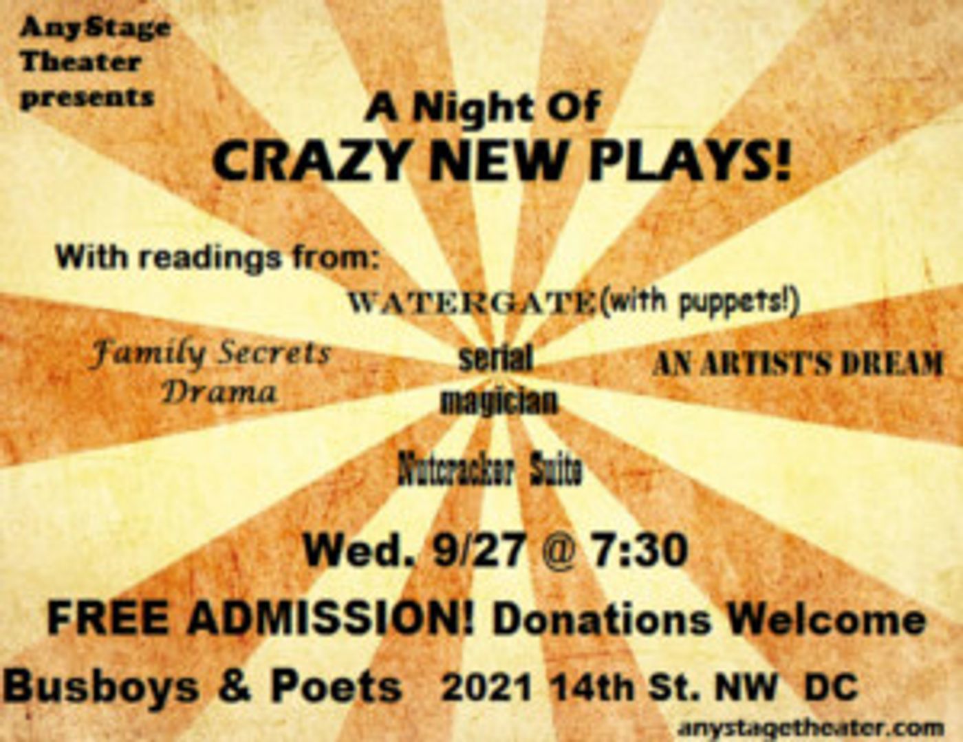 A NIGHT OF CRAZY NEW PLAYS Represents the Best of D.C.!  Image