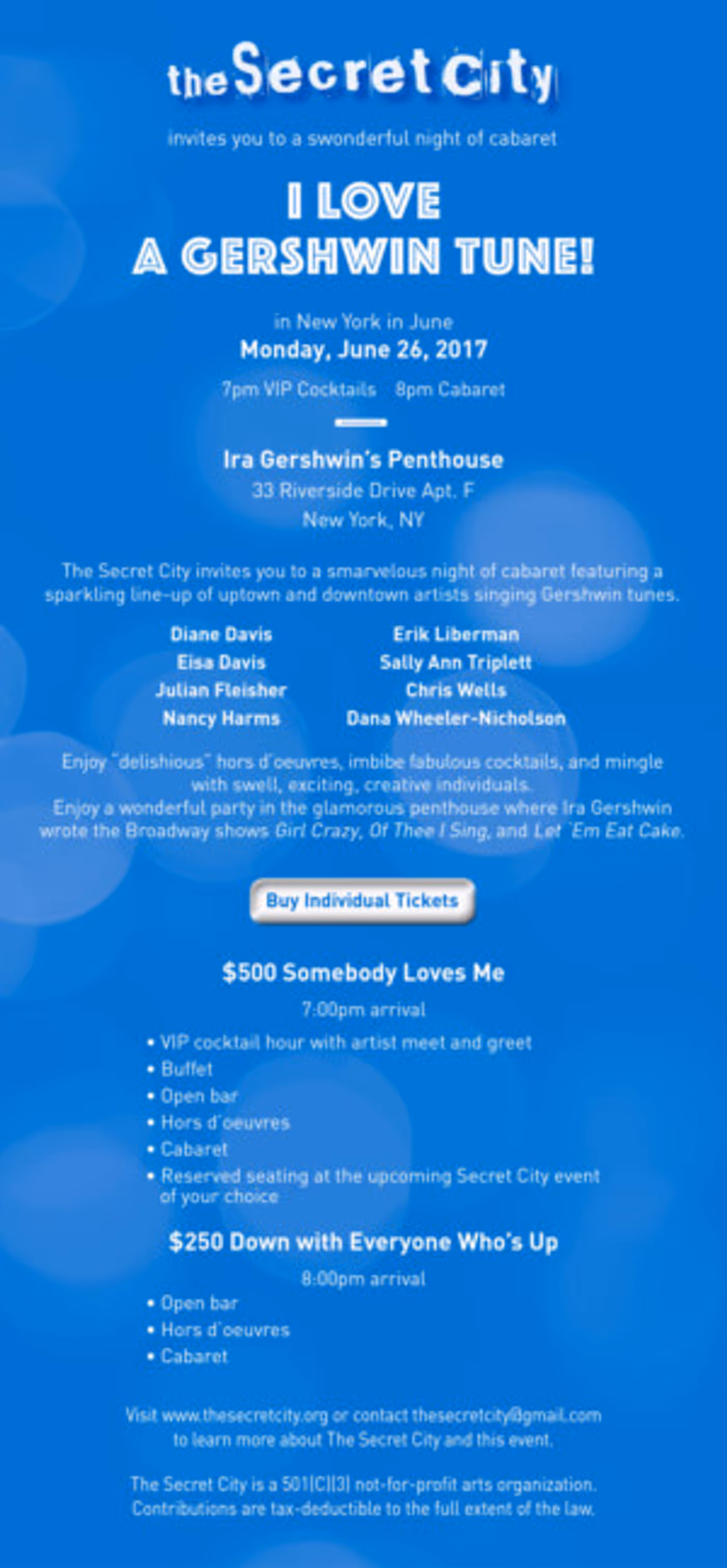 The Secret City to Stage Gershwin Cabaret in Ira's Former Penthouse for Annual Gala  Image