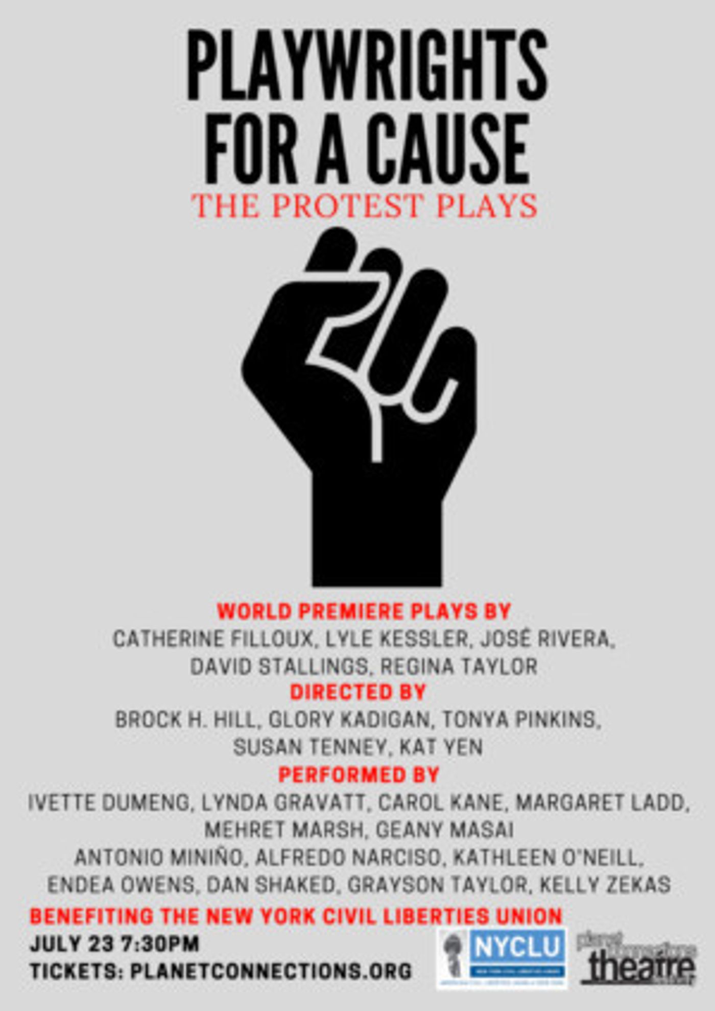 Works by Catherine Filloux, Lyle Kessler and More to Benefit NYCLU at Planet Connections' 2017 Playwrights for a Cause Image