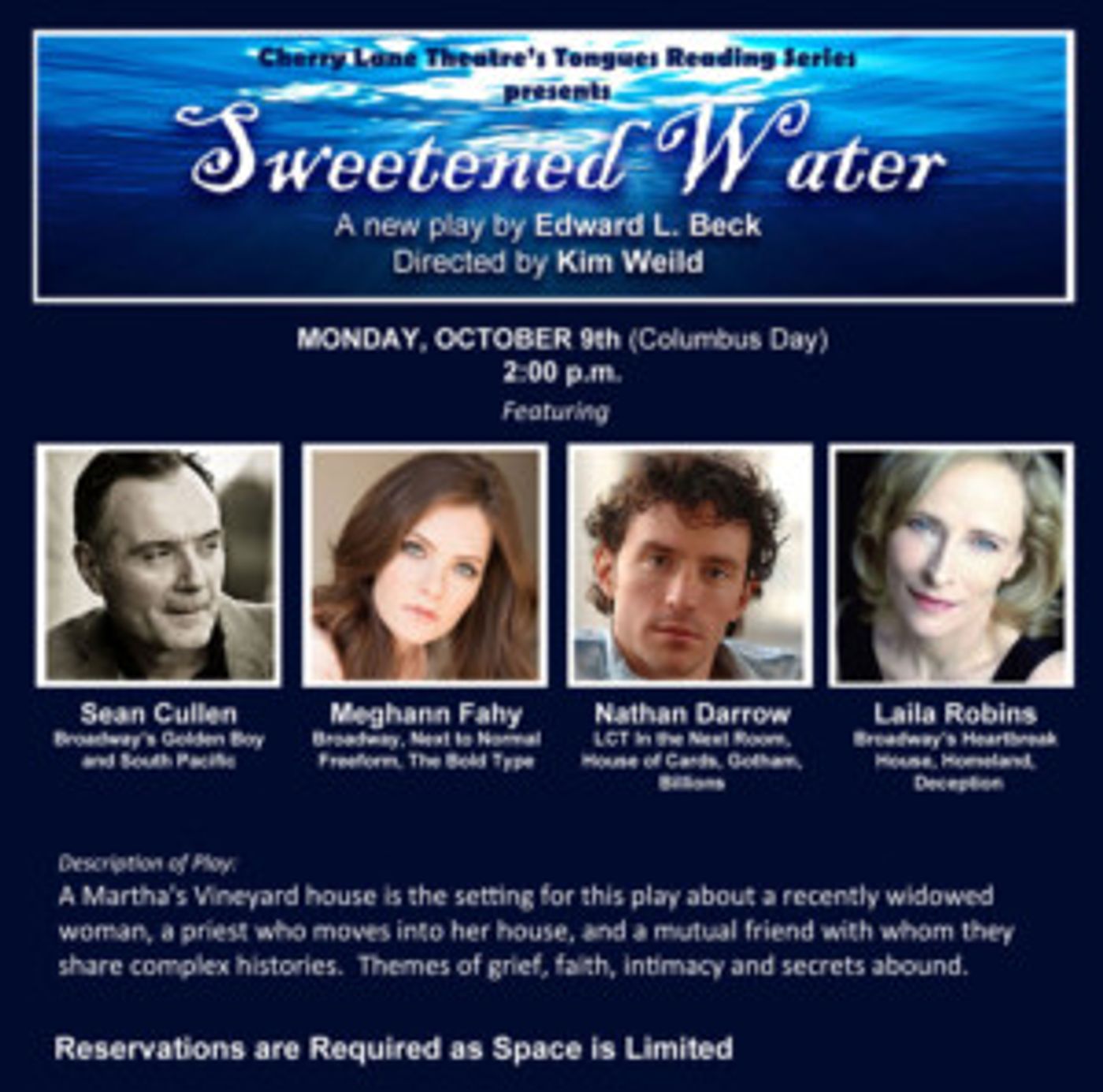 Edward L. Beck's SWEETENED WATER Gets Reading at Cherry Lane  Image