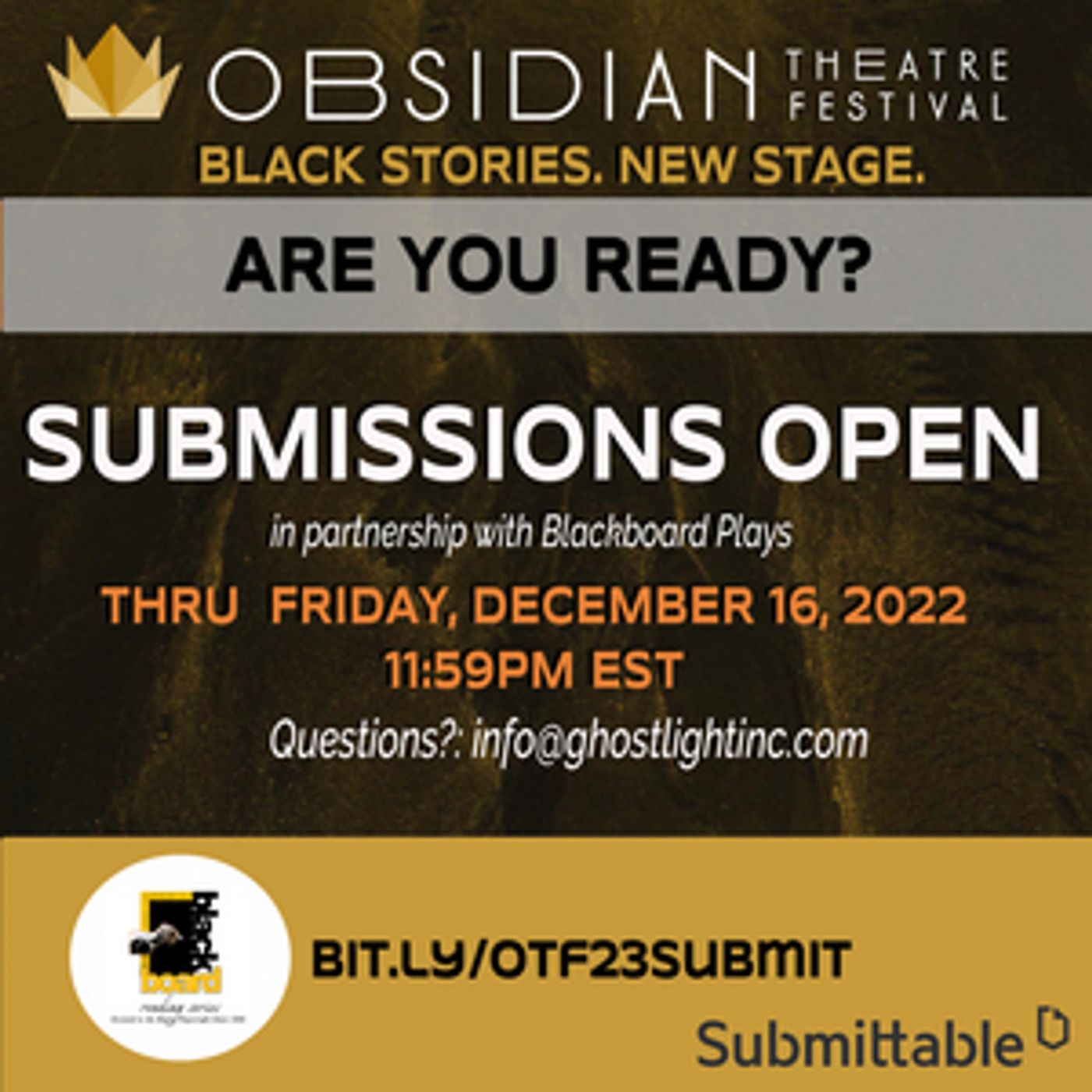 Submissions Now Open for 3rd Annual Obsidian Theatre Festival  Image