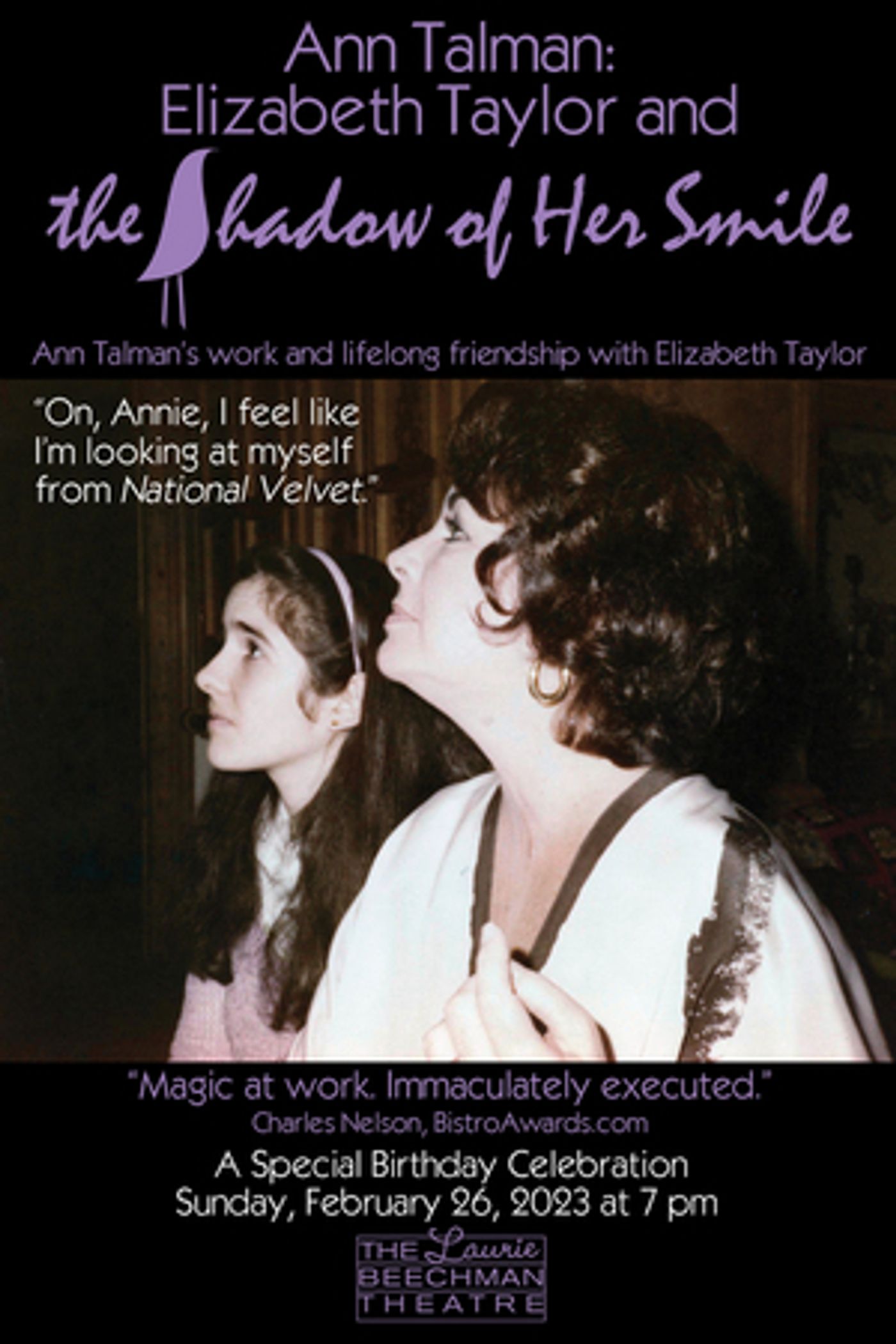 ANN TALMAN: ELIZABETH TAYLOR AND THE SHADOW OF HER SMILE to be Presented at The Laurie Beechman Theatre  Image