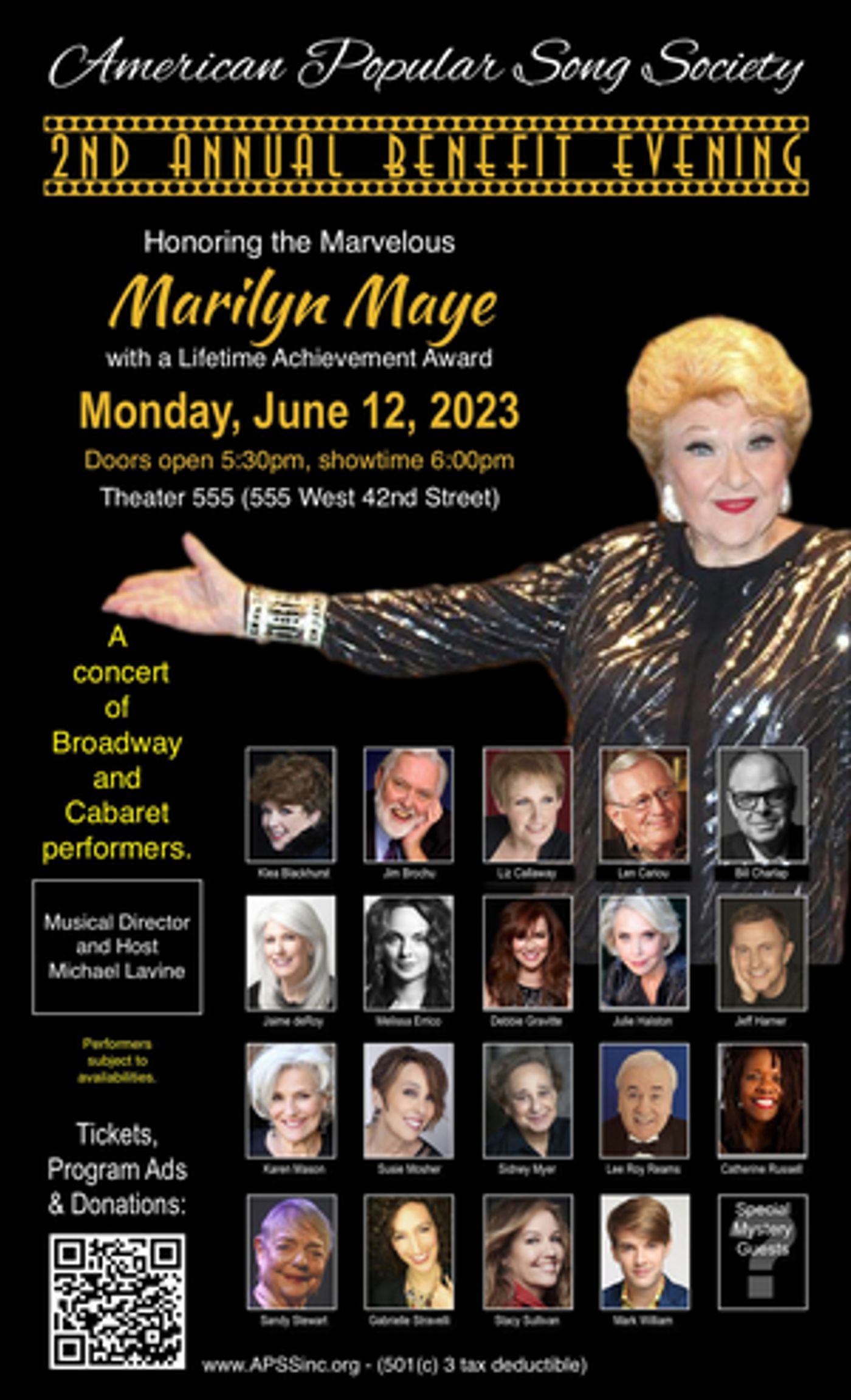 Marilyn Maye to be Honored at The American Popular Song Society Benefit  Image