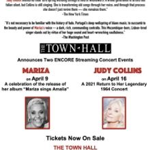 Judy Collins and Mariza Encore Streaming Concerts to be Presented by The Town Hall