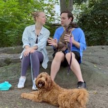 Exclusive: Natasha Hodgson & Jak Malone Cuddle up with Their Broadway Pets, Sydney &…